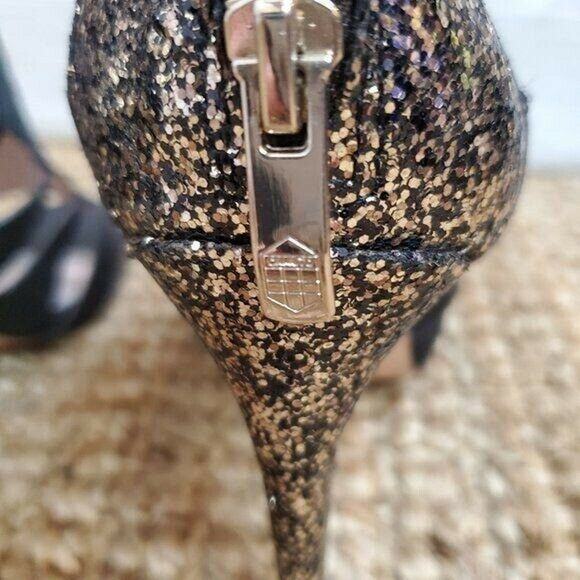 Vince Camuto Caged Heels 7.5 Black Leather Glitter Back Zip Bootie Shoe - Picture 5 of 11